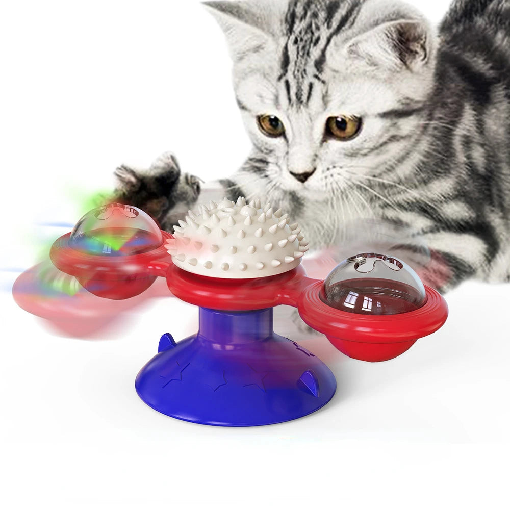 Windmill Cat Puzzle Toy with Spinning Treat Pods