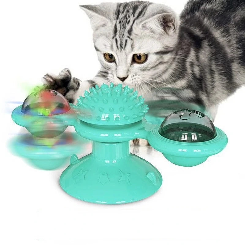 Windmill Cat Puzzle Toy with Spinning Treat Pods